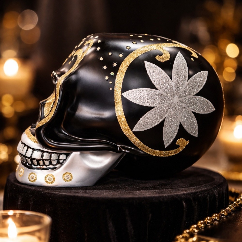 Christopher Radko Sugar Skull Day of the Dead Decor Black Gold Silver Halloween